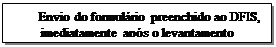 Caixa de texto: Envio do formulrio preenchido ao DFIS, imediatamente aps o levantamento